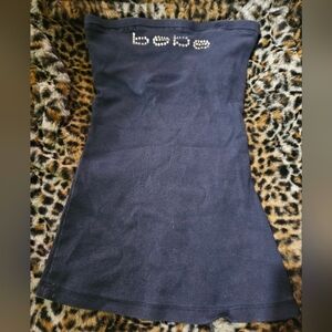 Bebe - Y2K blue stretchy long tube top with rhinestones